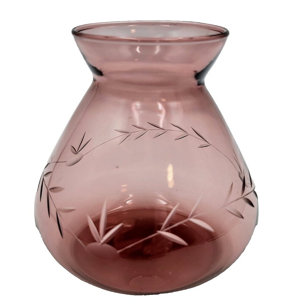 Vintage Cranberry Purple Etched Vase Round Read